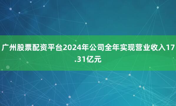 广州股票配资平台2024年公司全年实现营业收入17.31亿元